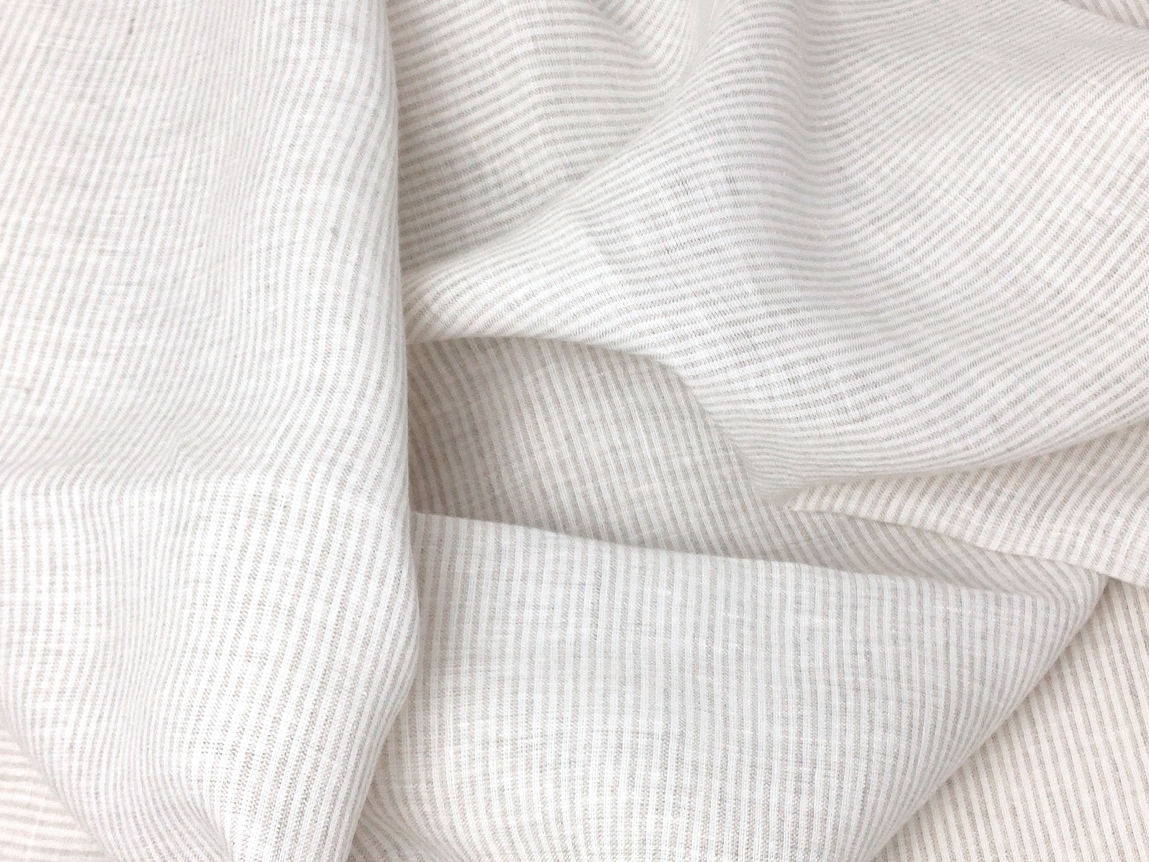 100% Linen Fabric with Light Beige Thin Horizontal Stripe 8007