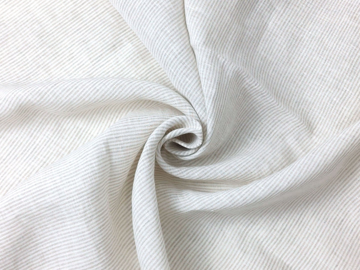 100% Linen Fabric with Light Beige Thin Horizontal Stripe 8007