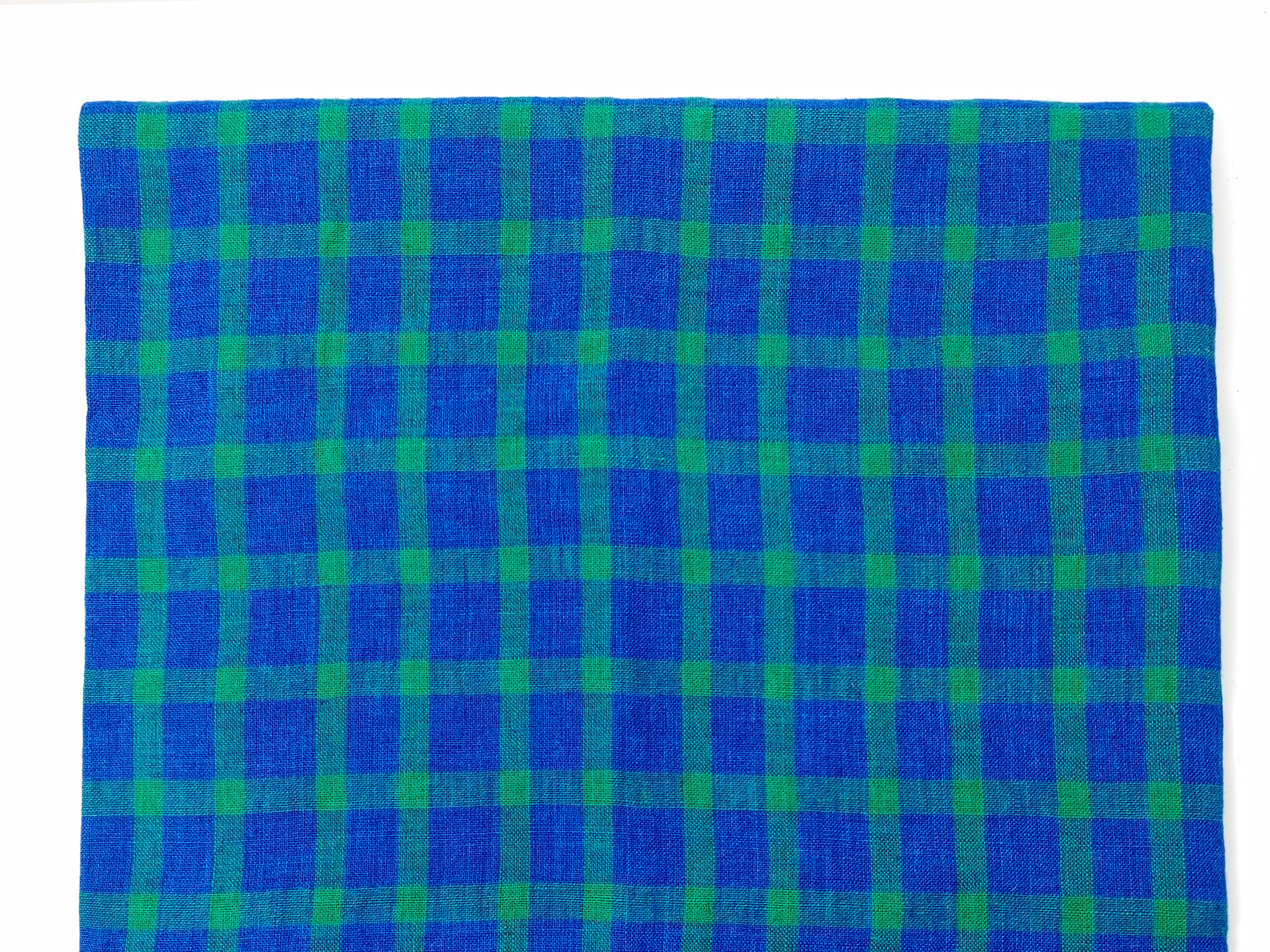 100% Linen Blue-Green Gingham Check Fabric – Vintage Delave Dyed 7567