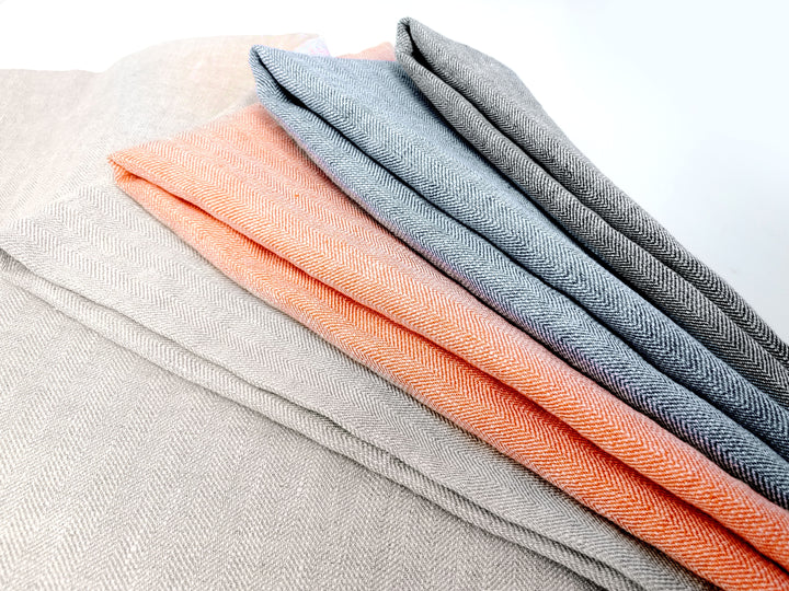 Linen-Rayon-Cotton Herringbone Twill Fabric – Unique Texture, Medium-Heavy Weight 8073 7846 8072 8074