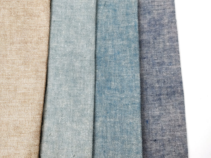 Linen-Cotton Blend Chambray Fabric – Mat Weave with Contrast Weft 8056 8057 8058 8059