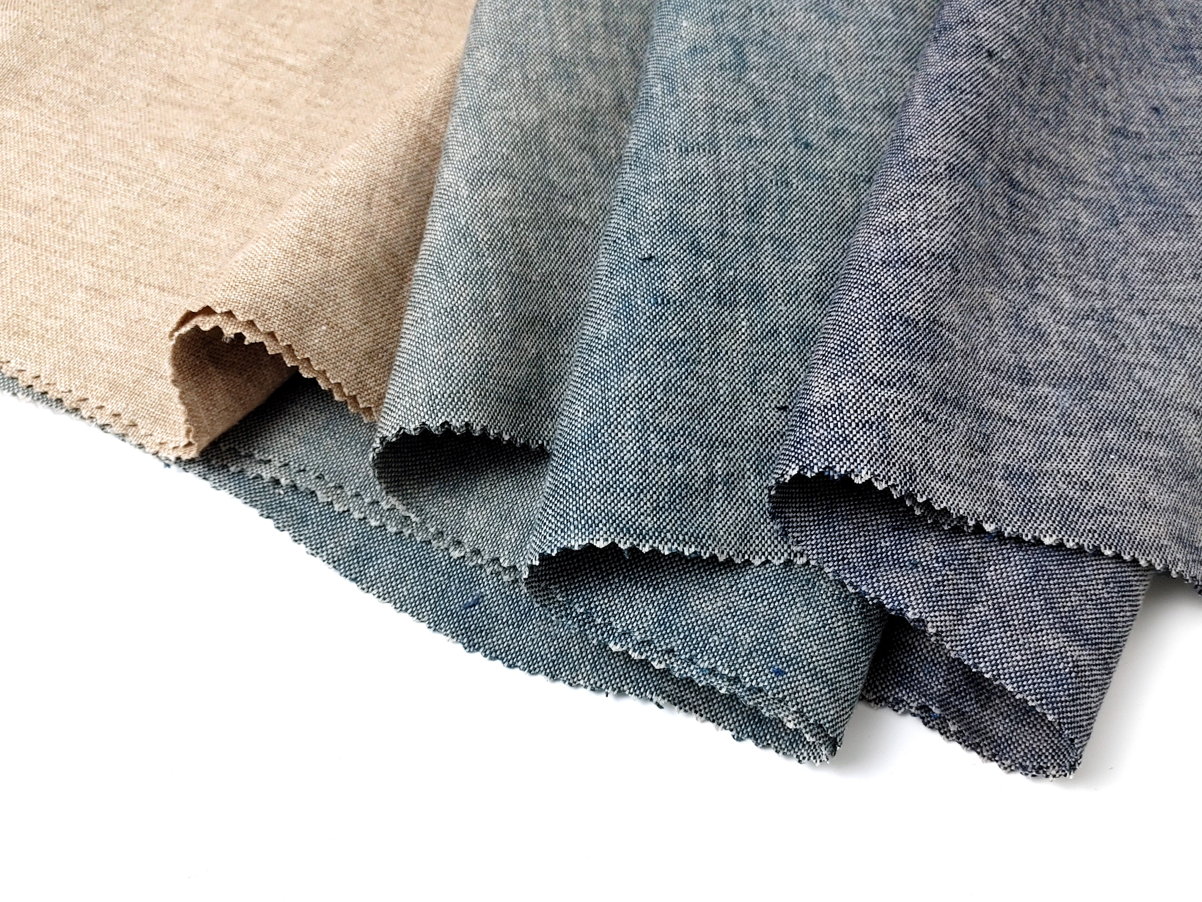 Linen-Cotton Blend Chambray Fabric – Mat Weave with Contrast Weft 8056 8057 8058 8059