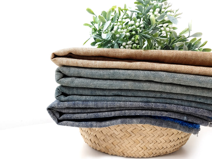 Linen-Cotton Blend Chambray Fabric – Mat Weave with Contrast Weft 8056 8057 8058 8059
