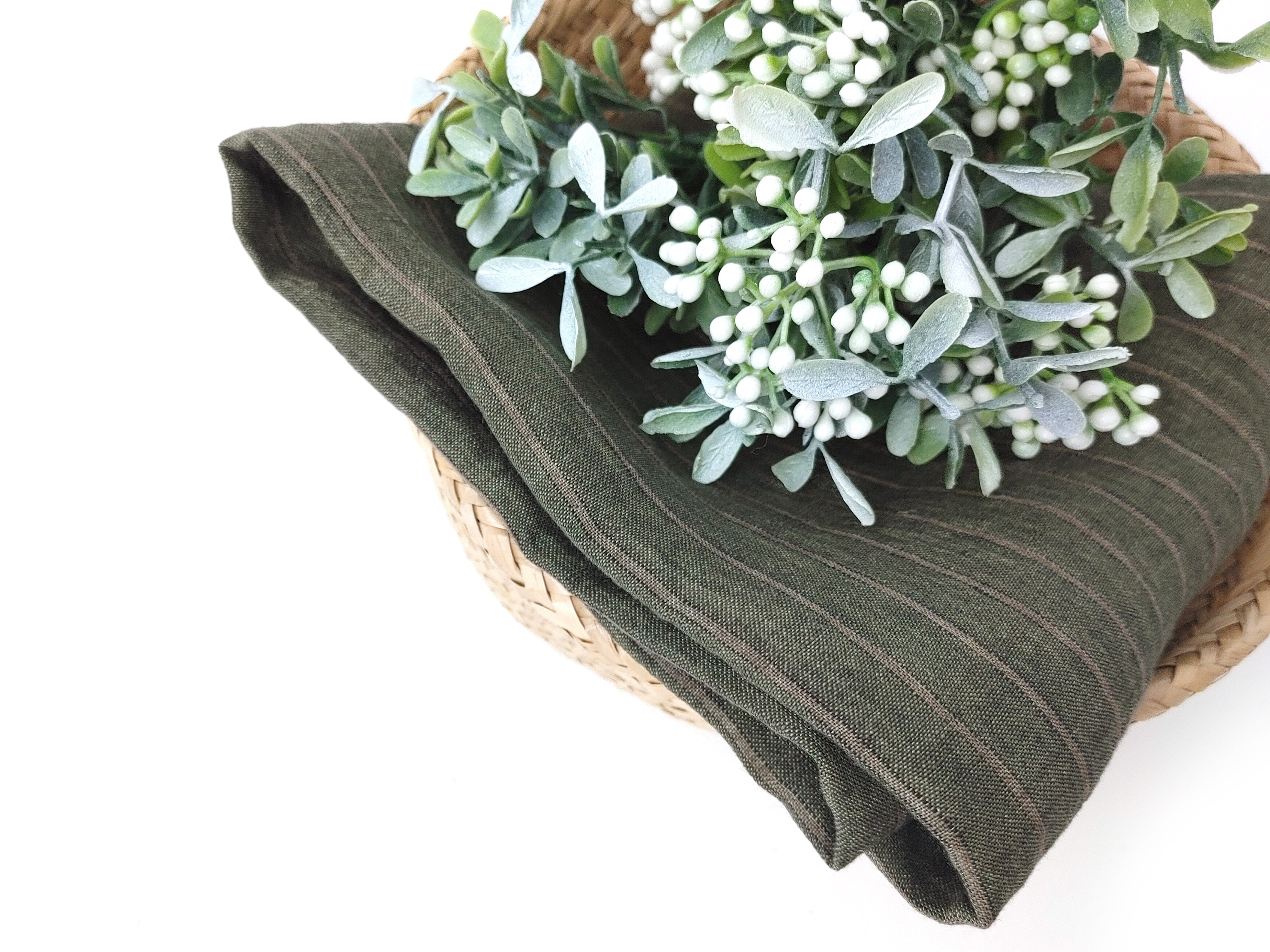 100% Linen Green Striped Linen Fabric 8087