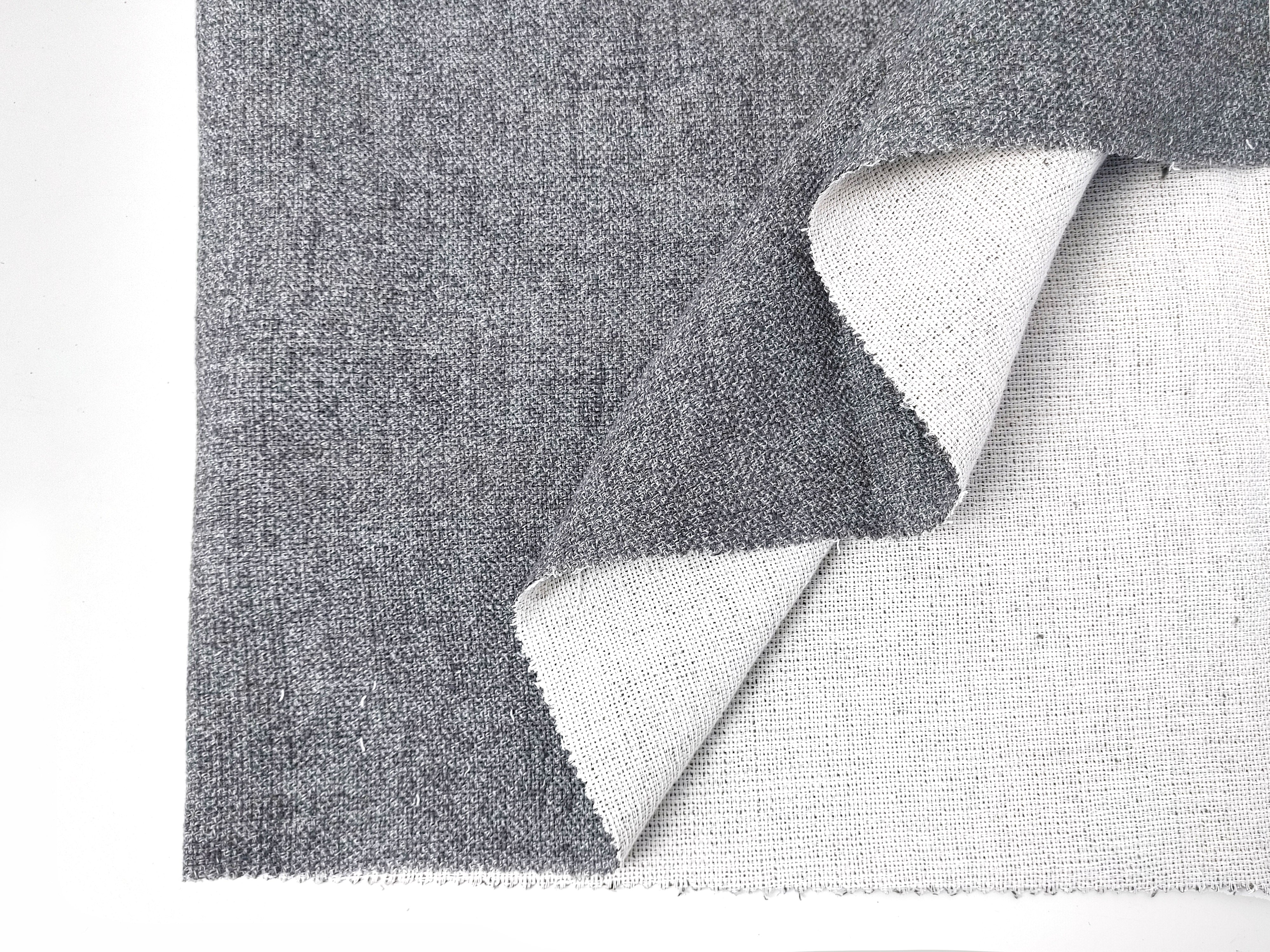 Double-Face Fabric: Grey Linen-Polyester Blend Front with Ivory Cotton Back 8090