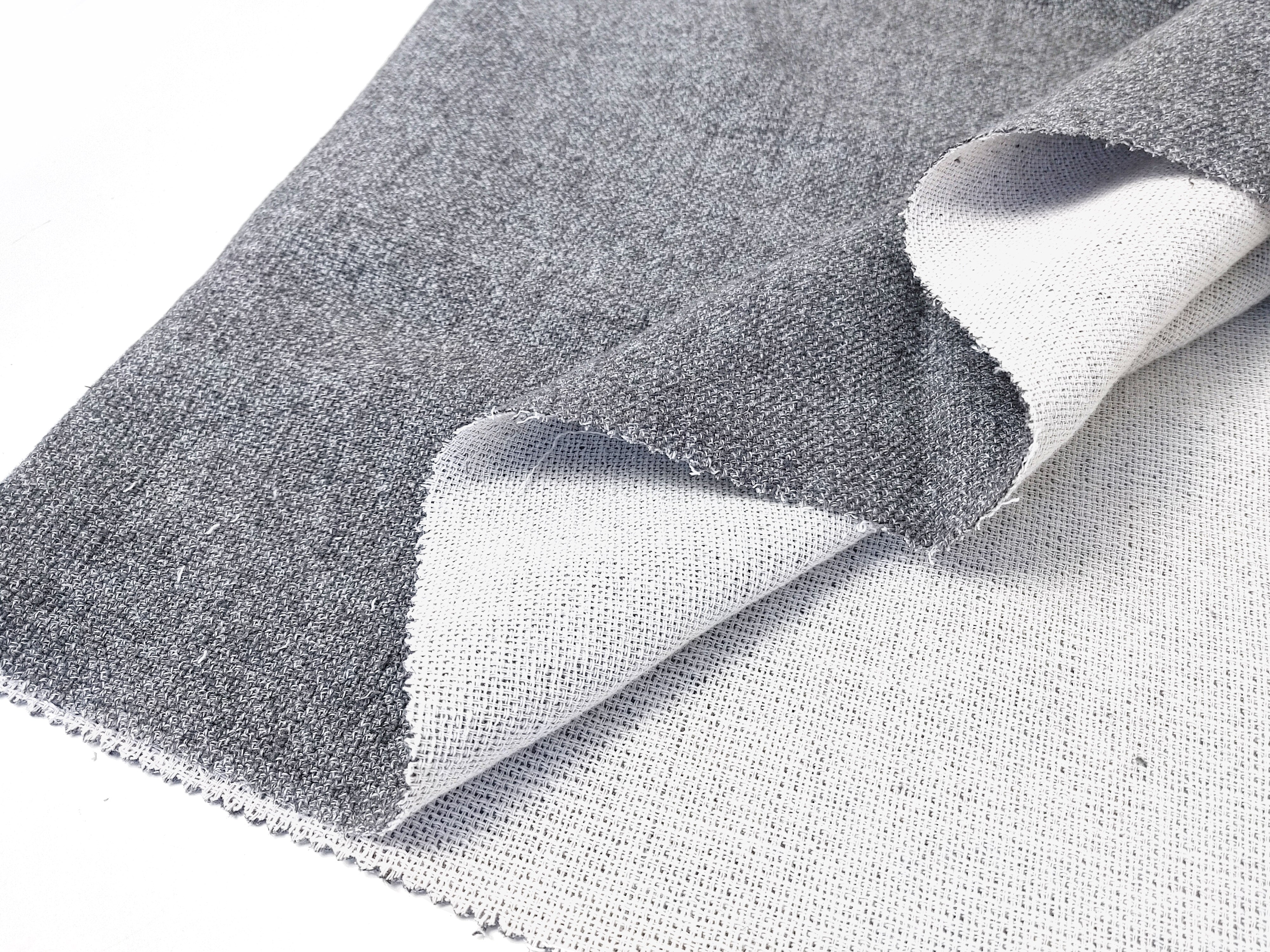 Double-Face Fabric: Grey Linen-Polyester Blend Front with Ivory Cotton Back 8090