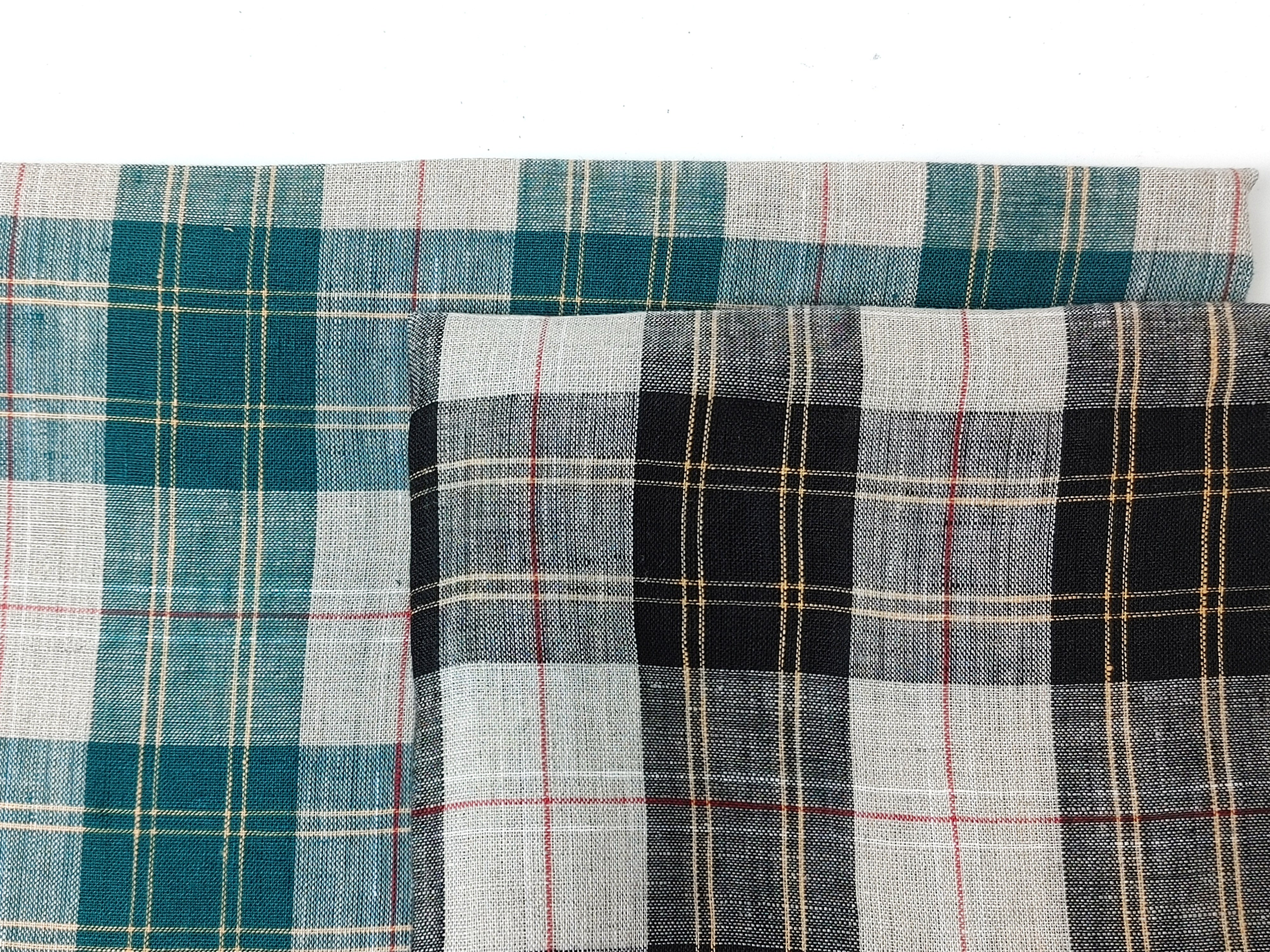 Elegant Plaid 100% Linen Fabric – Lightweight with Soft Handfeel 8034 8035