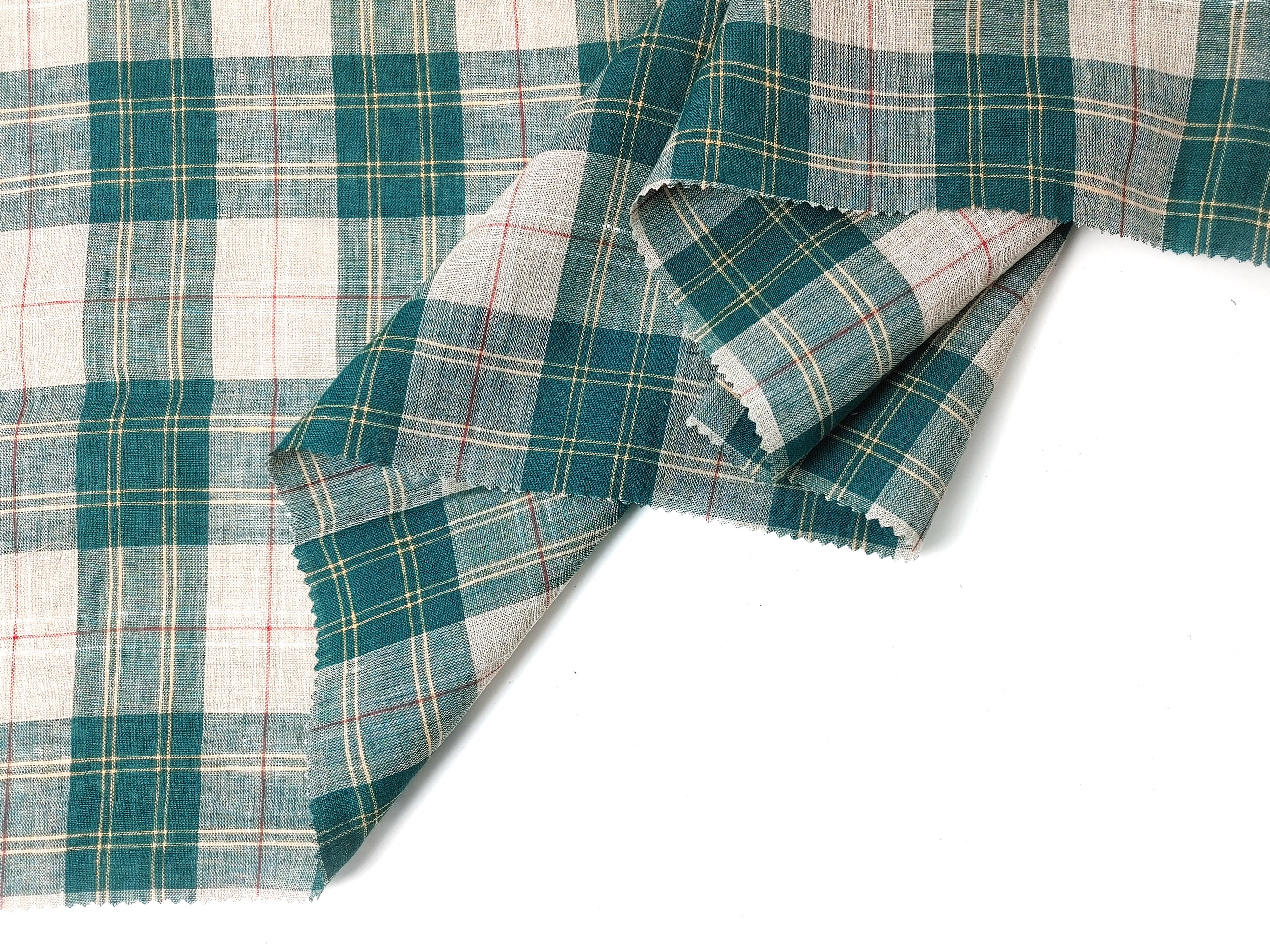 Elegant Plaid 100% Linen Fabric – Lightweight with Soft Handfeel 8034 8035