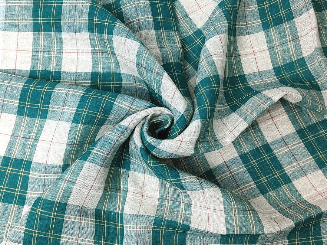 Elegant Plaid 100% Linen Fabric – Lightweight with Soft Handfeel 8034 8035