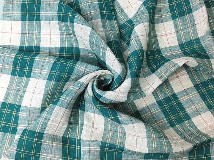 Elegant Plaid 100% Linen Fabric – Lightweight with Soft Handfeel 8034 8035
