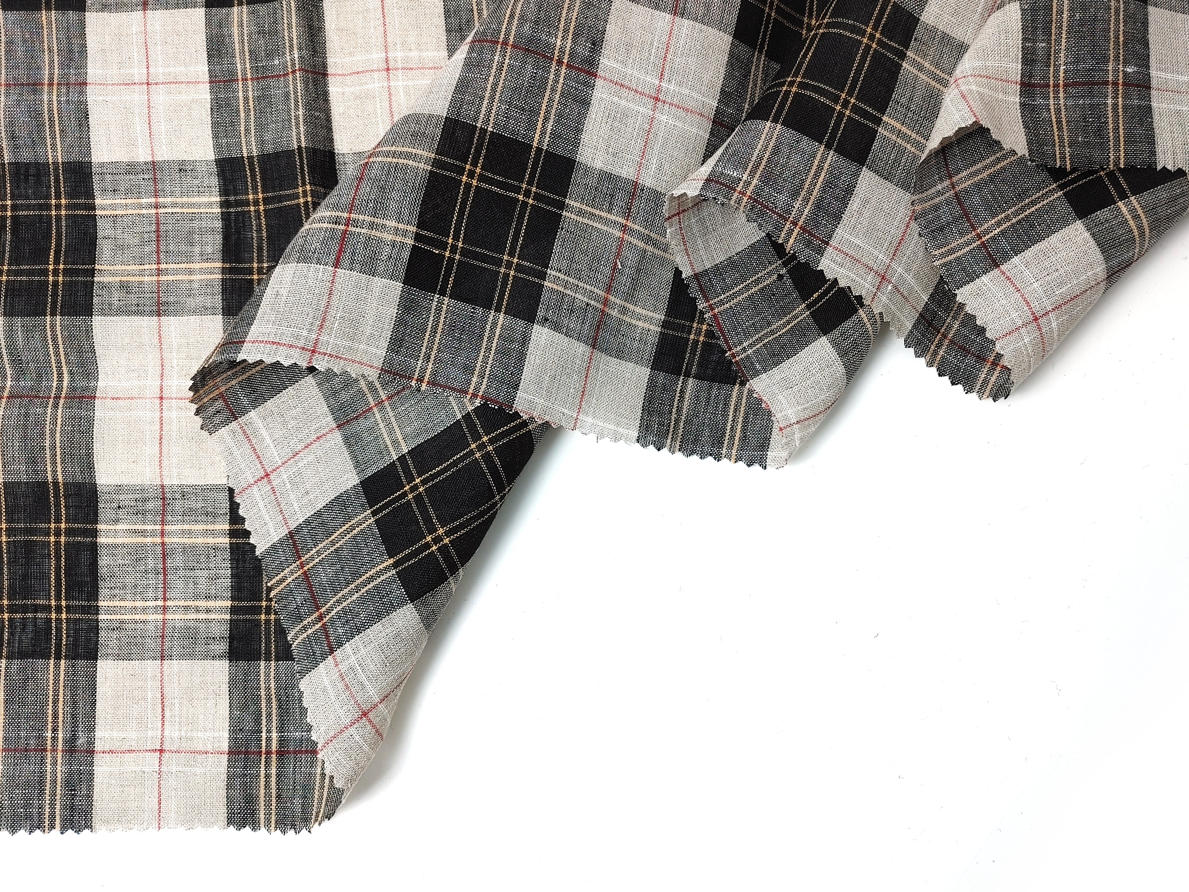 Elegant Plaid 100% Linen Fabric – Lightweight with Soft Handfeel 8034 8035