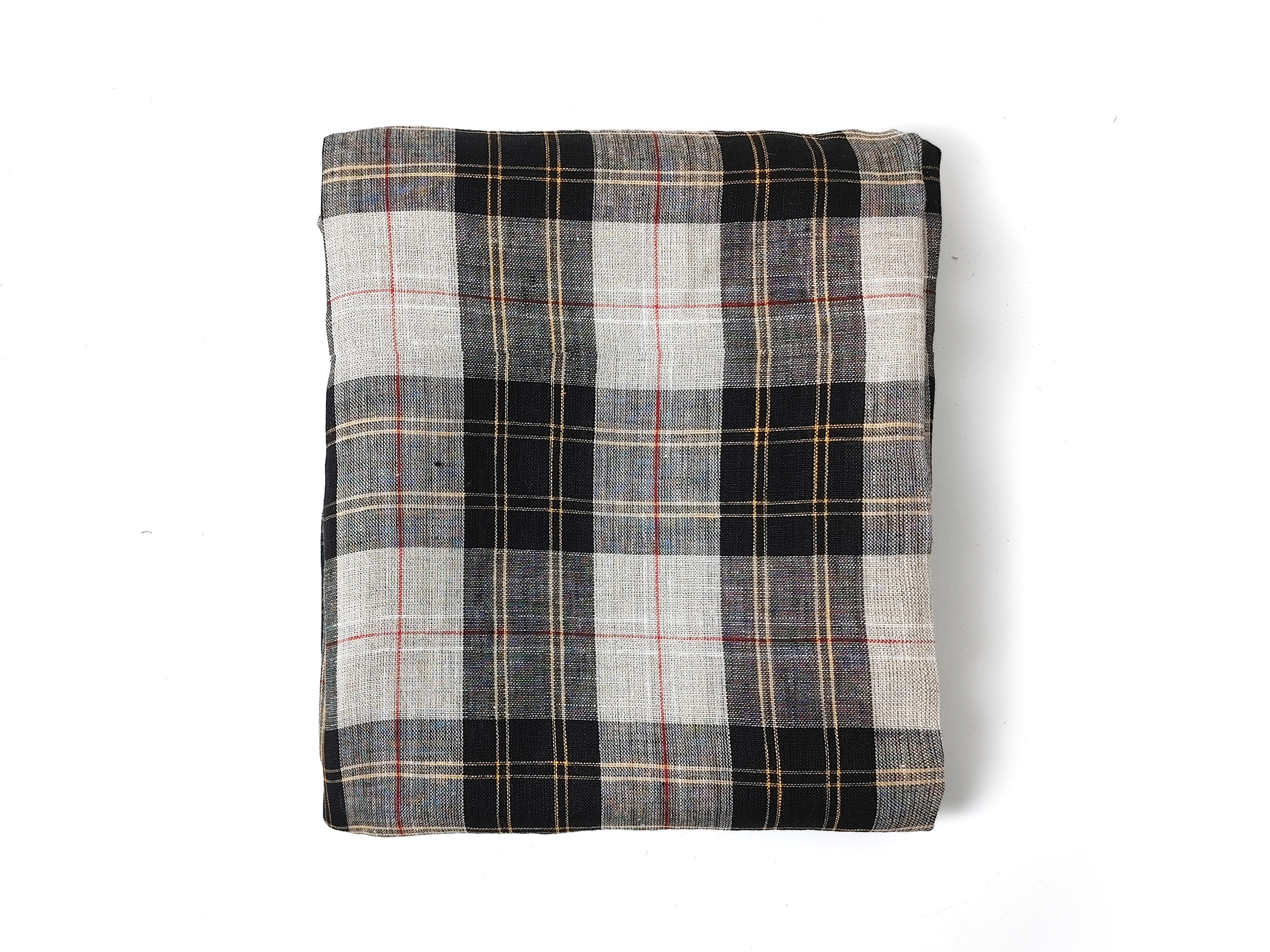 Elegant Plaid 100% Linen Fabric – Lightweight with Soft Handfeel 8034 8035