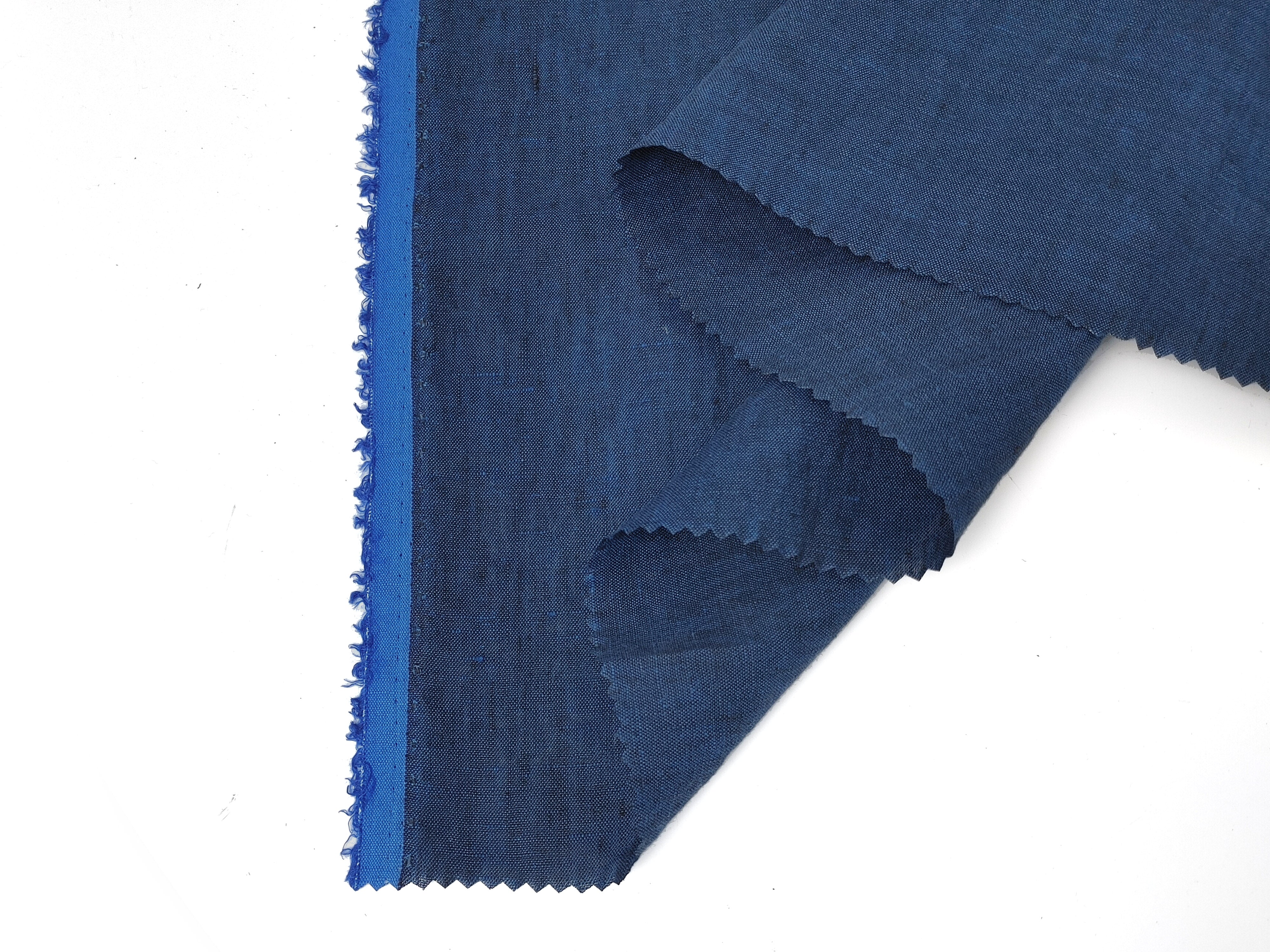 100% Linen Navy Chambray Fabric – Fine 21s Yarn, Pre-Washed, Lightweight 7962