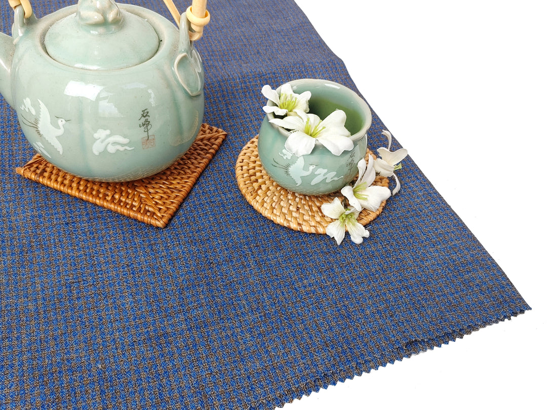 Linen Polyester Blend Gingham Check Fabric – Special Melange Effect, Pre-Washed 8107