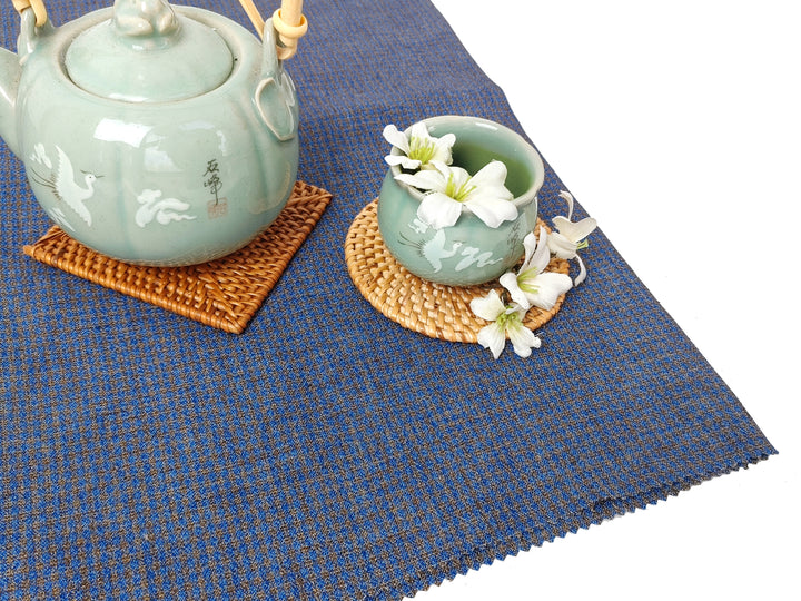 Linen Polyester Blend Gingham Check Fabric – Special Melange Effect, Pre-Washed 8107