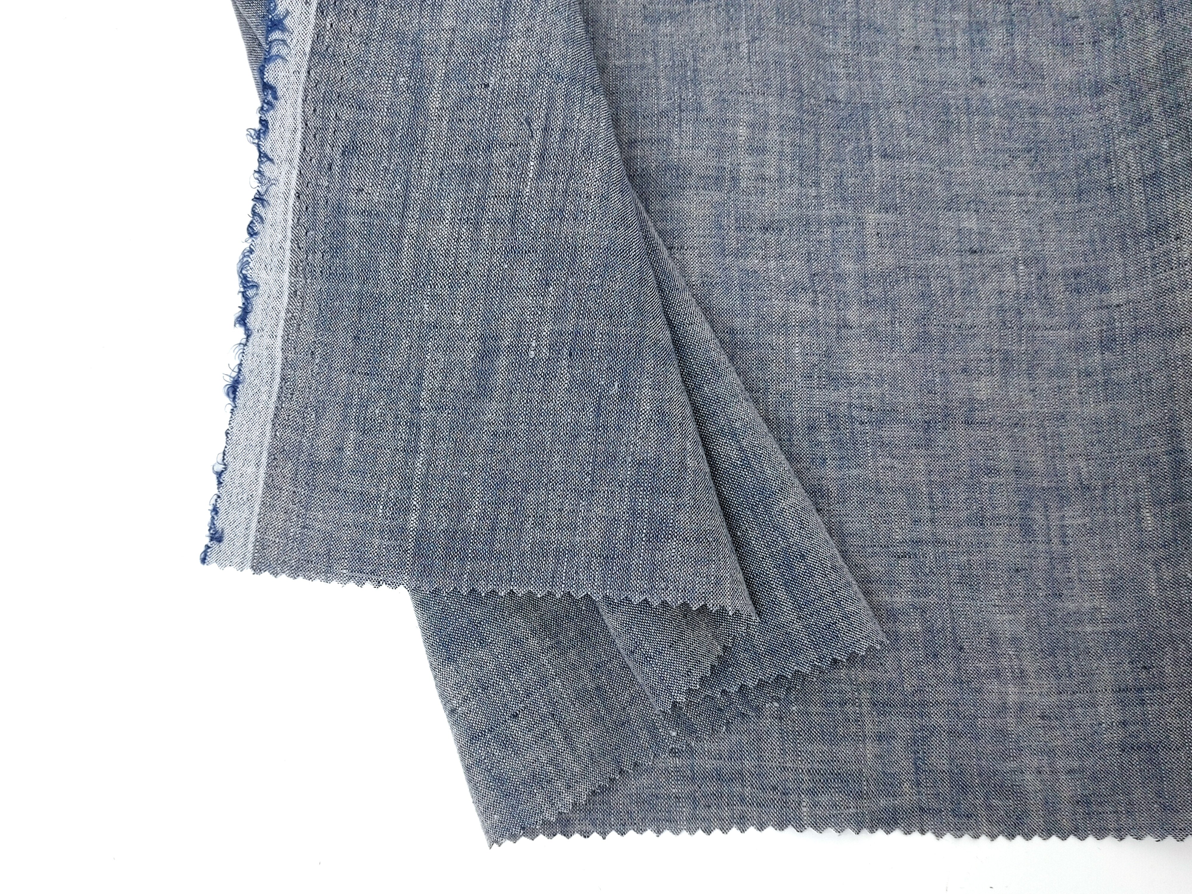 100% Linen Navy Chambray Fabric – Soft with Crisp, Cool Linen Feel 4828