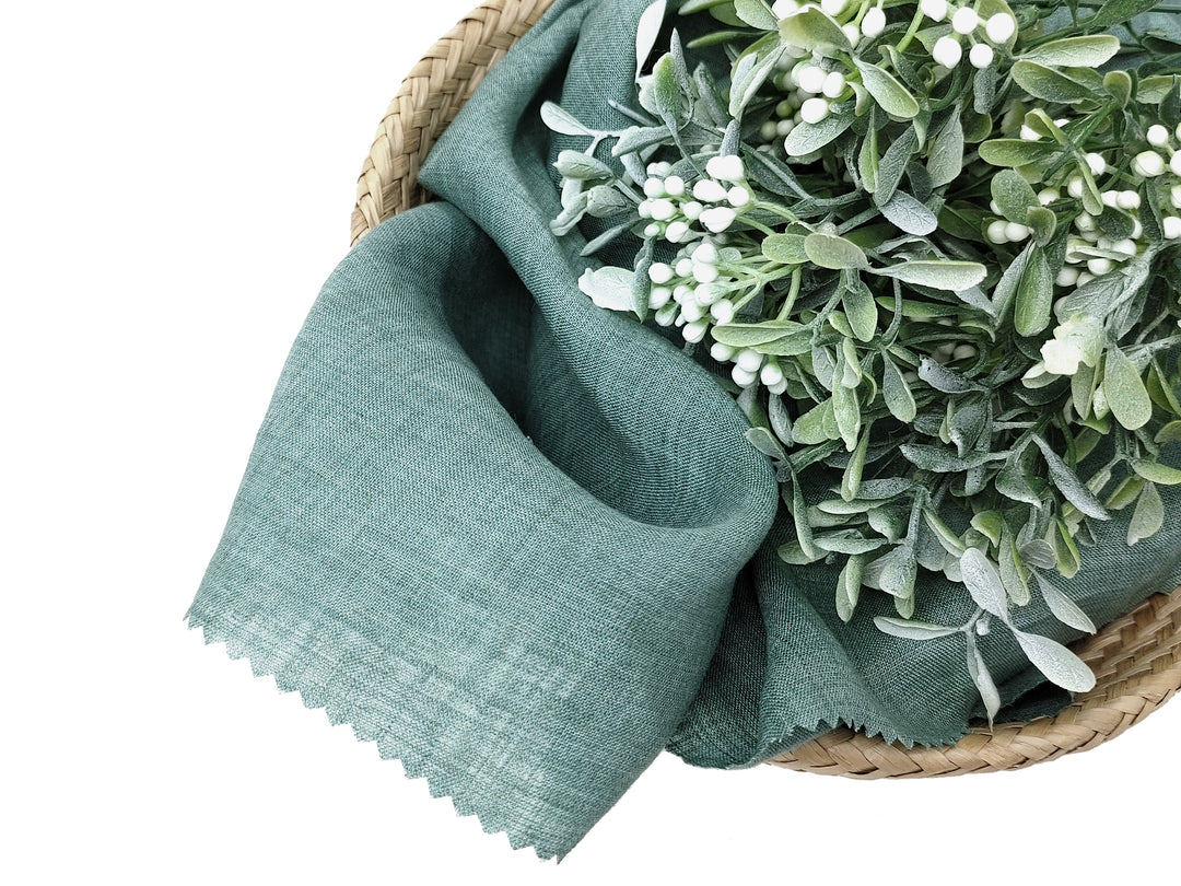 100% Linen Vintage Dyed Green Fabric – Lightweight, Soft Pre-Washed 3955