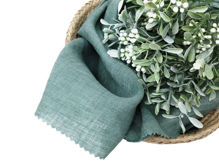 100% Linen Vintage Dyed Green Fabric – Lightweight, Soft Pre-Washed 3955