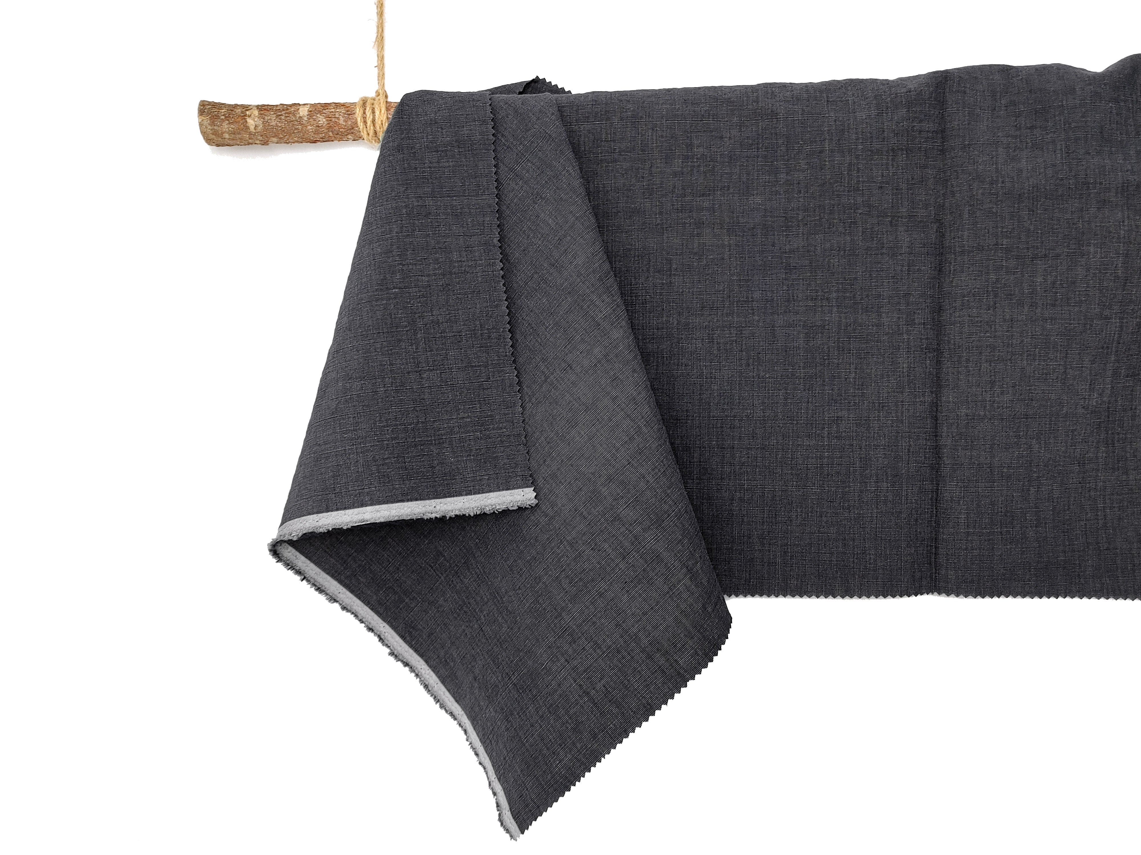 Dark Grey Subtle Chambray Linen Cotton Fabric – Soft & Pre-Washed 8111