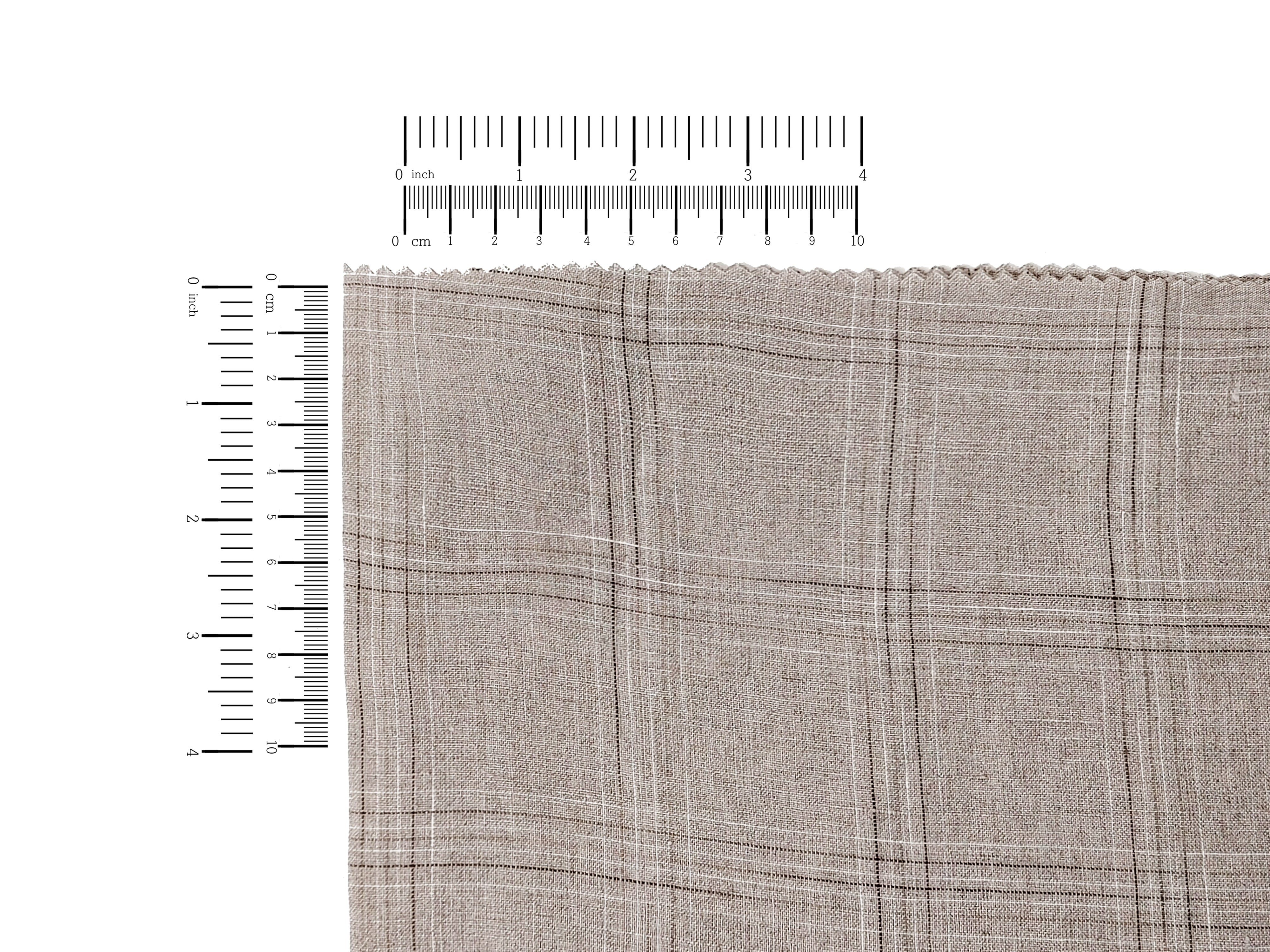 100% Linen Fabric – Natural Windowpane Check with Space-Dyed Yarns in Brown and White 8110