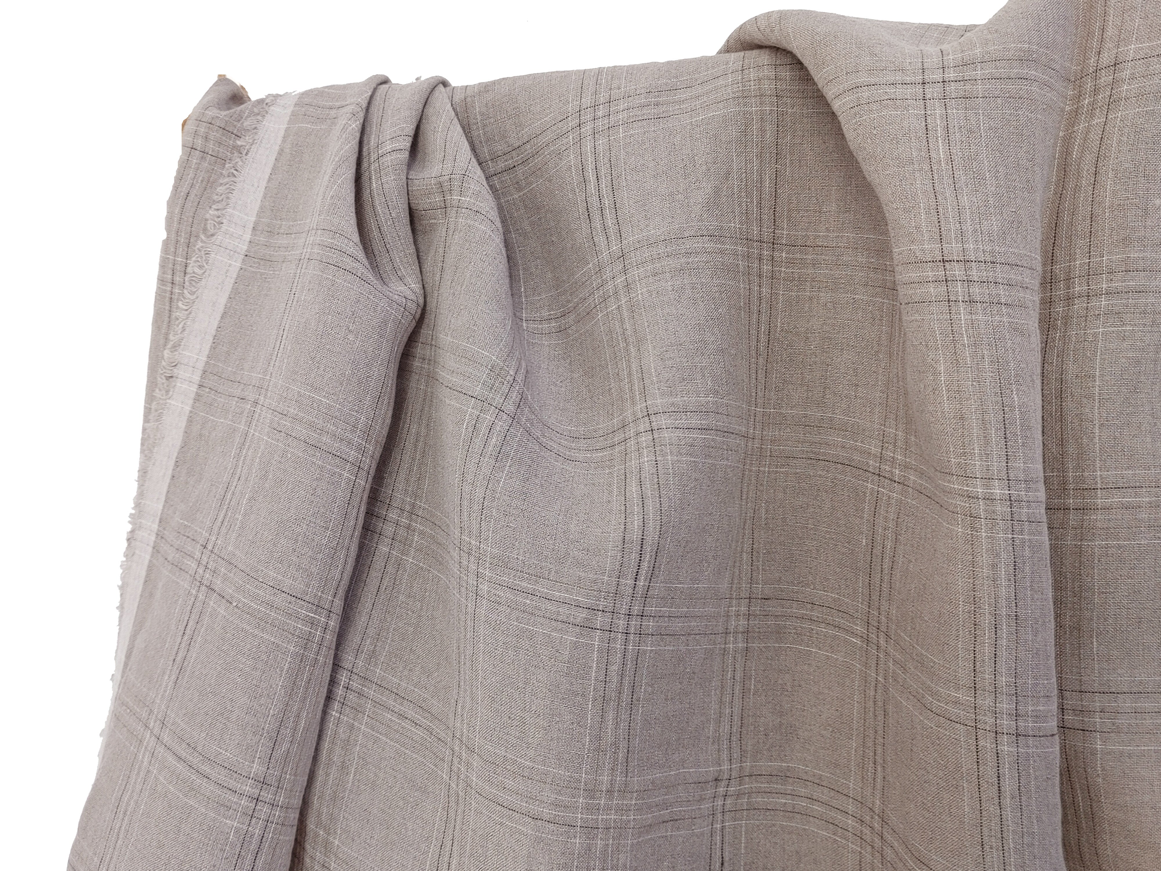 100% Linen Fabric – Natural Windowpane Check with Space-Dyed Yarns in Brown and White 8110