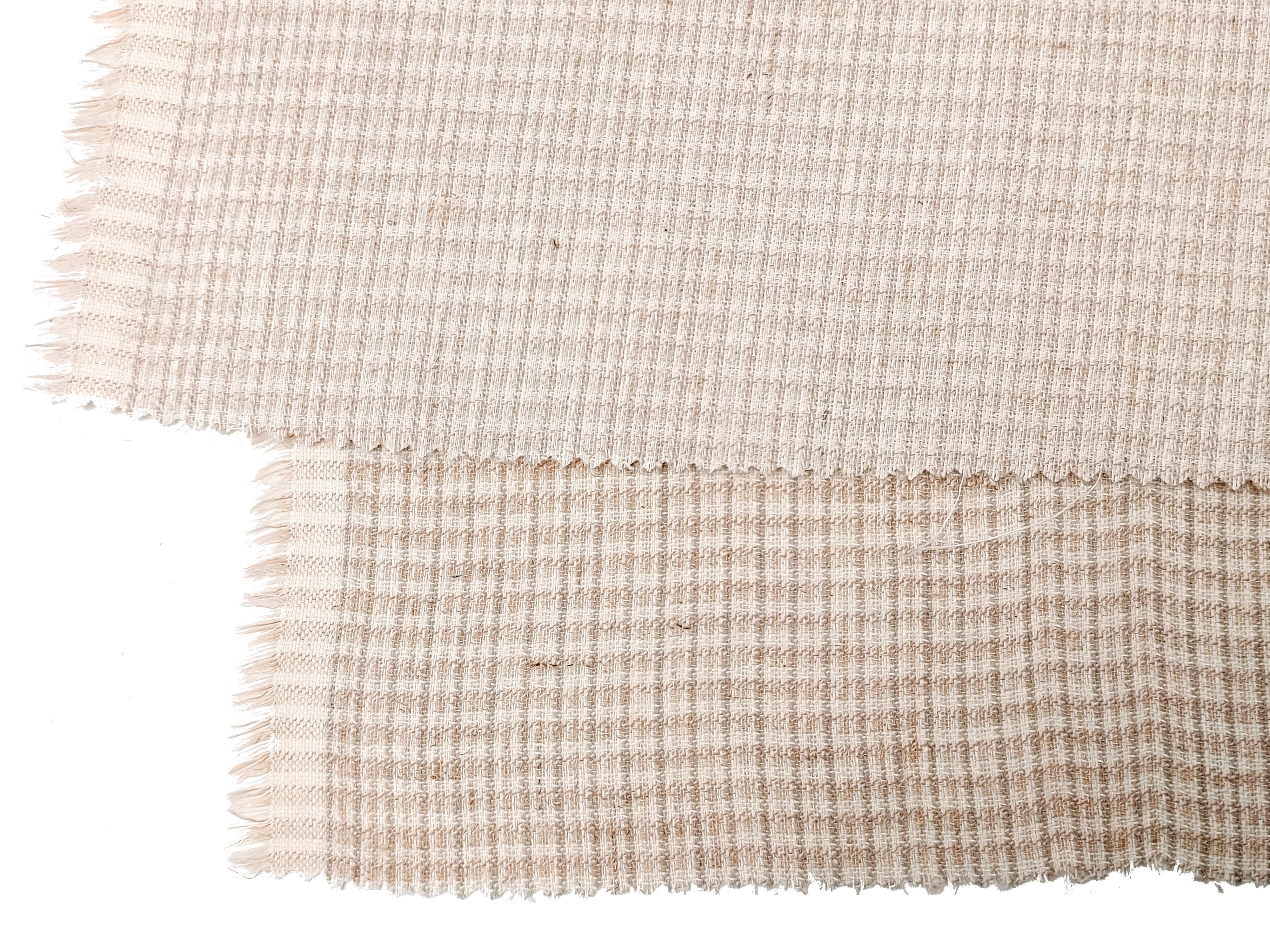 Beige Linen Cotton Nylon Spandex Fabric with Unique Dobby Weave - Soft and Elastic 8012