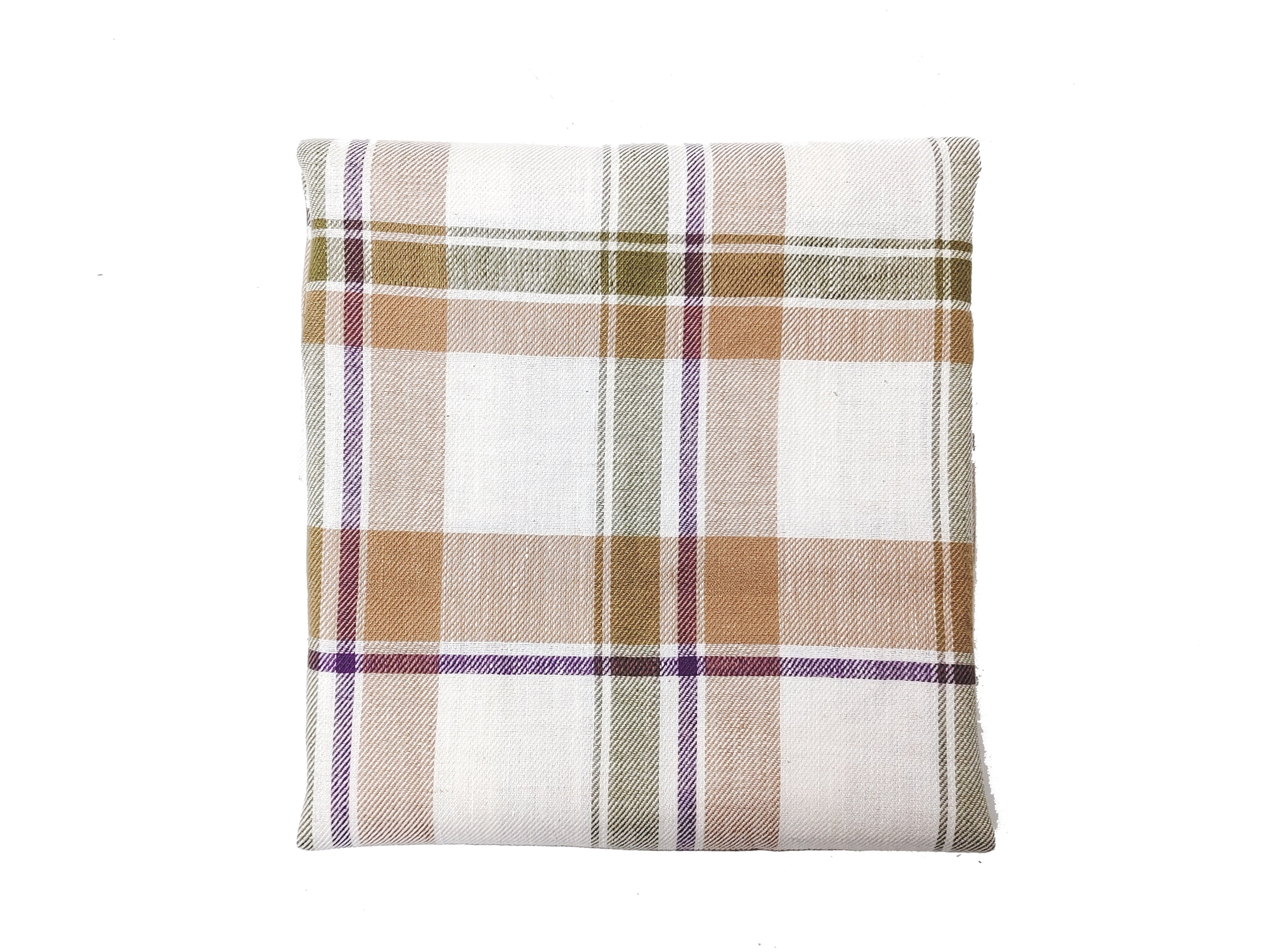 Linen-Cotton Beige Tartan Plaid Fabric, Twill Weave, Soft Finish, 4215