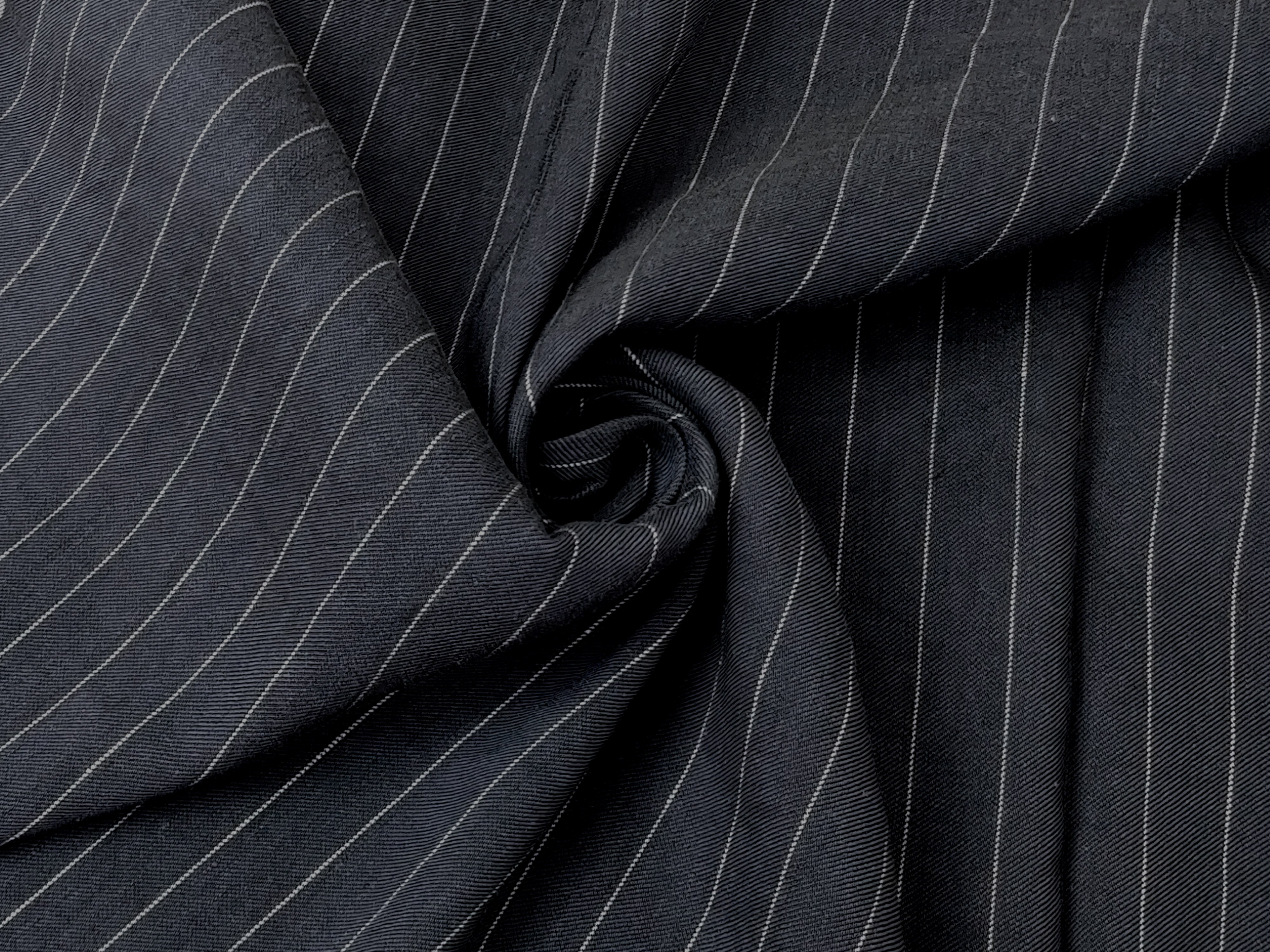 Dark Grey Linen Blend Twill with Stretch Effect and Beige Pinstripe 7815