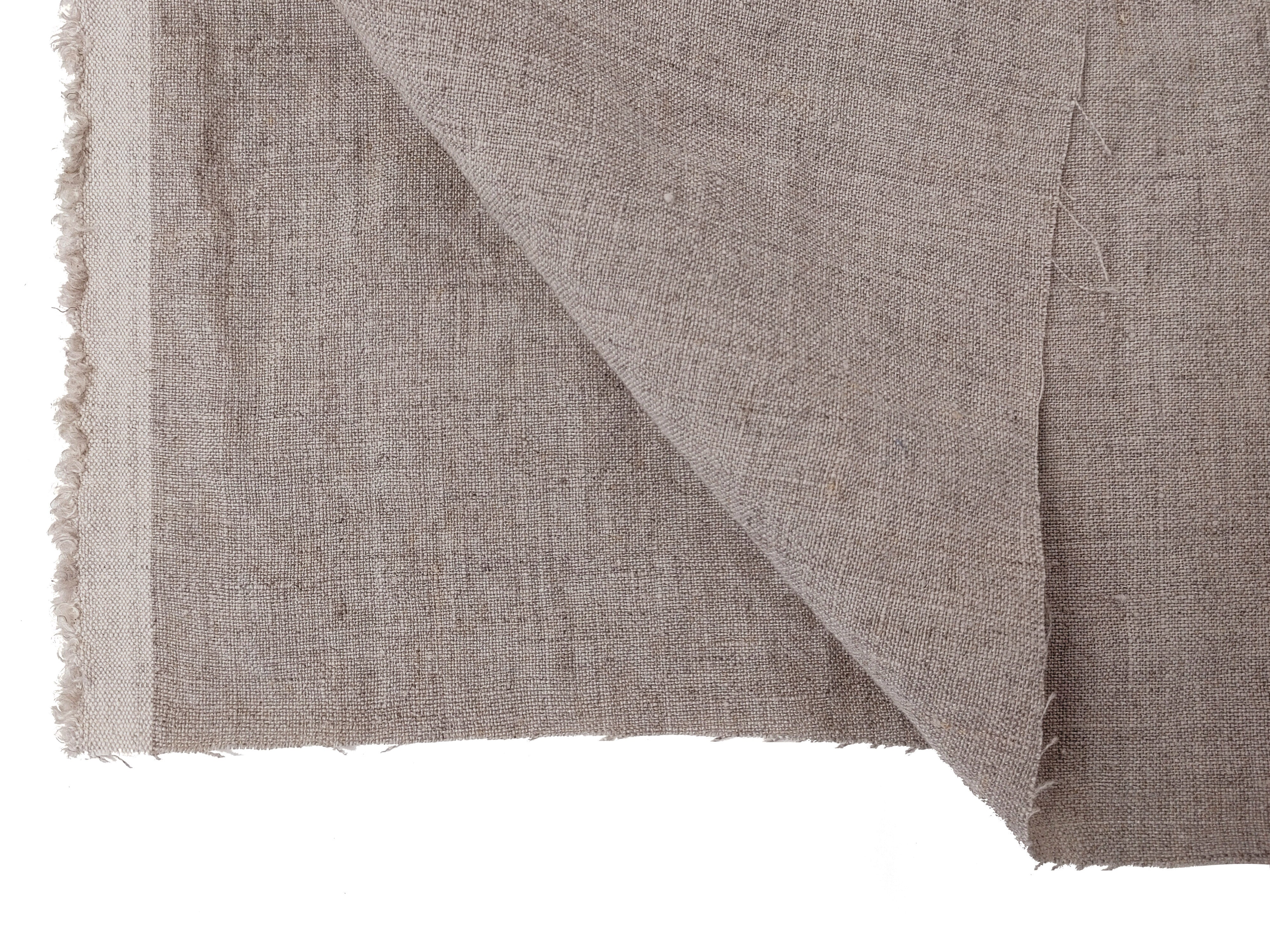 100% Linen Fabric - Dark Earthy Flax Color, Medium to Heavy Weight, Slightly Rough Texture 8129