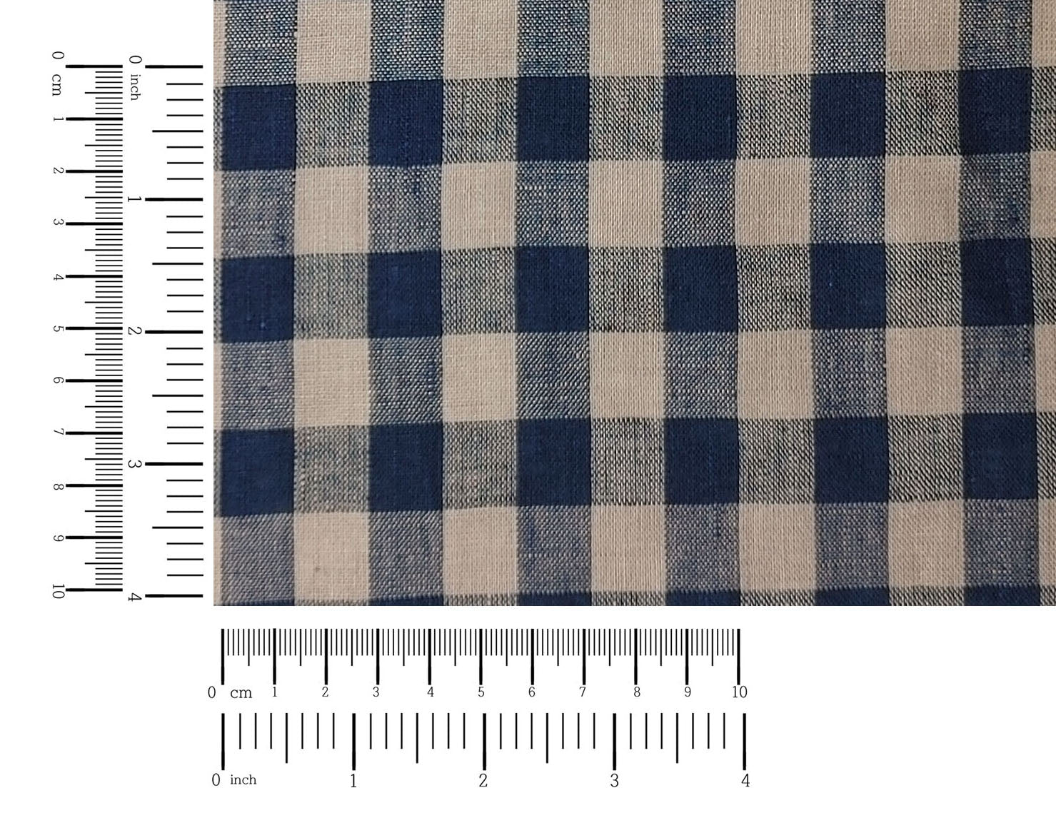 Classic Beige and Navy Gingham Check 100% Linen Fabric – Light to Medium Weight 8153