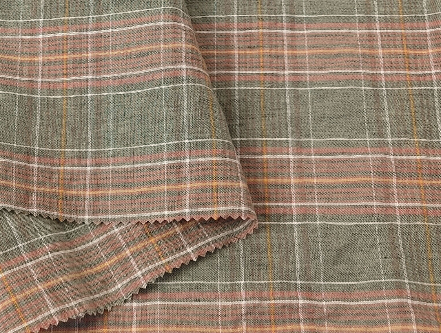 Beige Linen-Cotton Plaid Fabric with Soft Touch and Lightweight Feel 7606