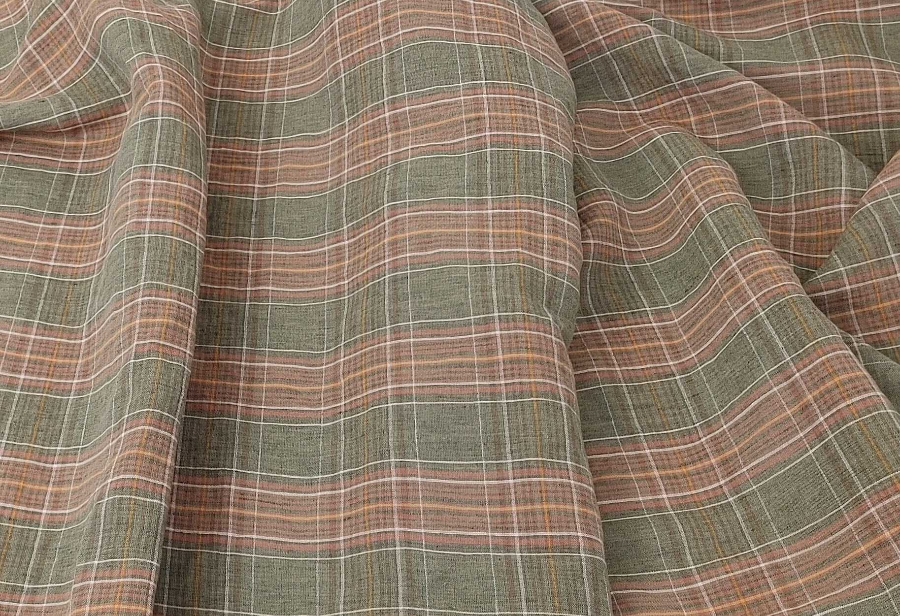 Beige Linen-Cotton Plaid Fabric with Soft Touch and Lightweight Feel 7606