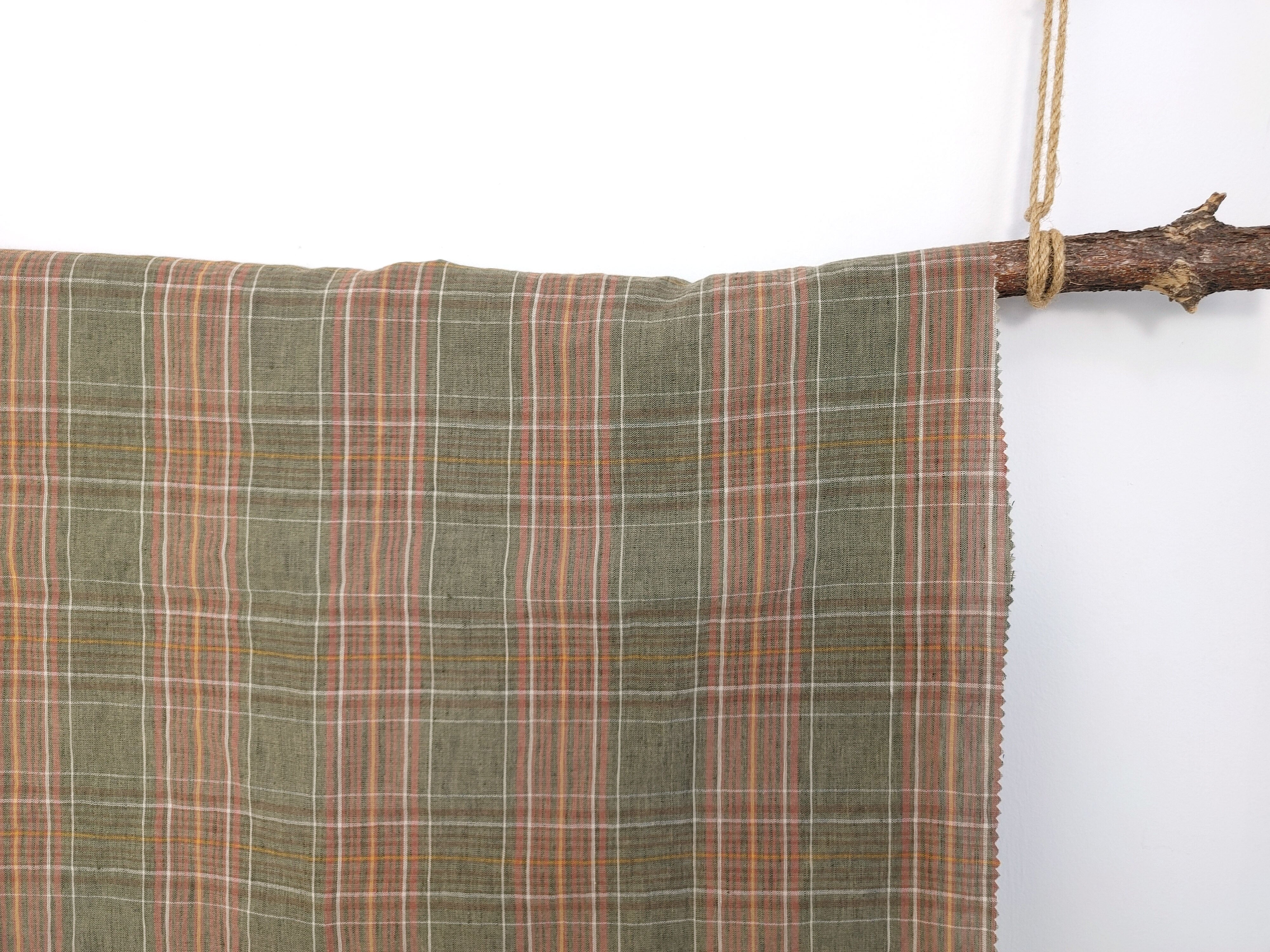 Beige Linen-Cotton Plaid Fabric with Soft Touch and Lightweight Feel 7606