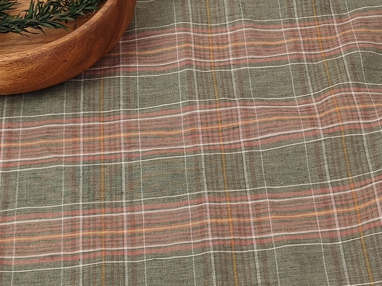 Beige Linen-Cotton Plaid Fabric with Soft Touch and Lightweight Feel 7606