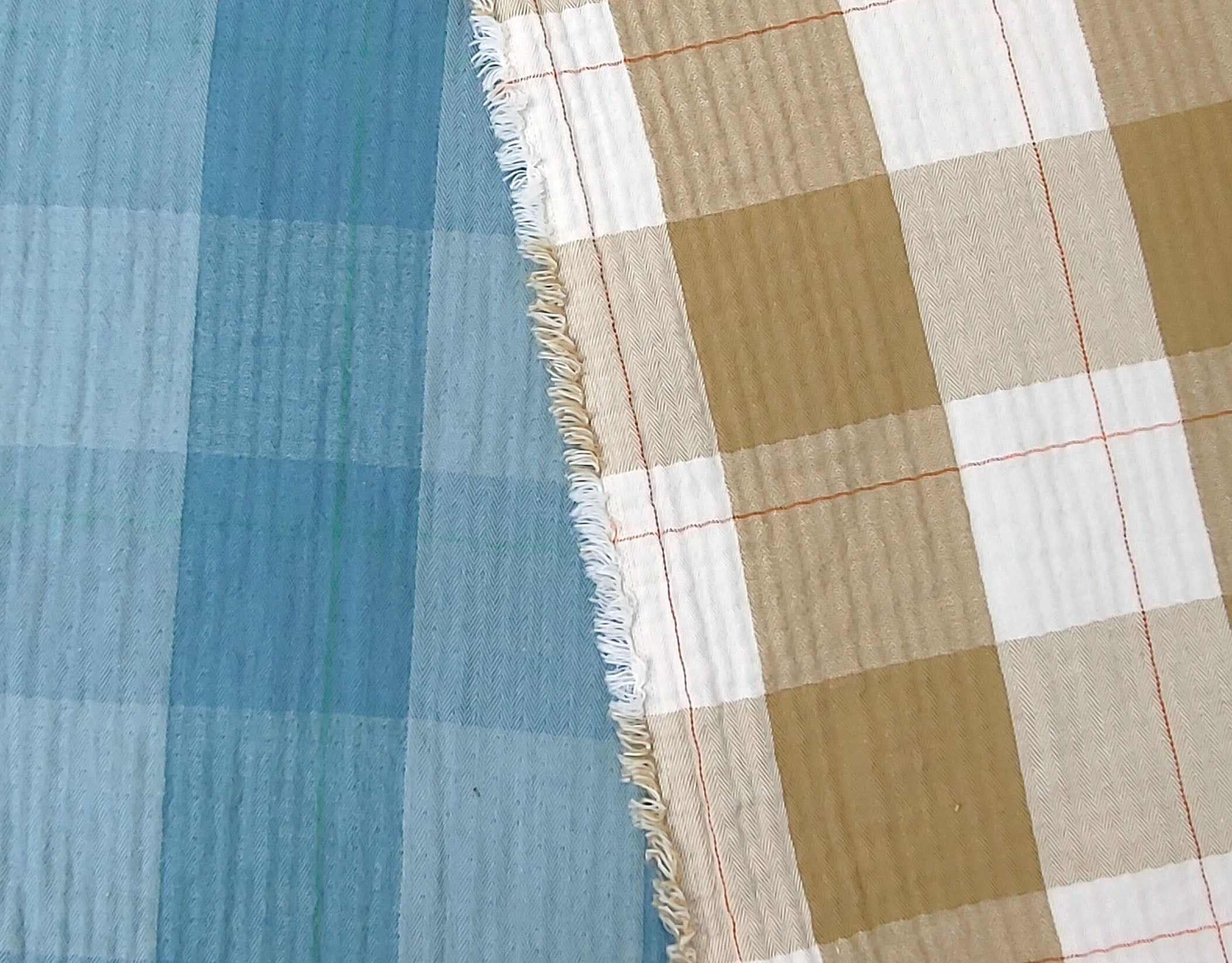 100% Cotton Double-Faced Fabric with Subtle Window Pane Check Pattern and Subtle Wrinkle Effect 8123 8124