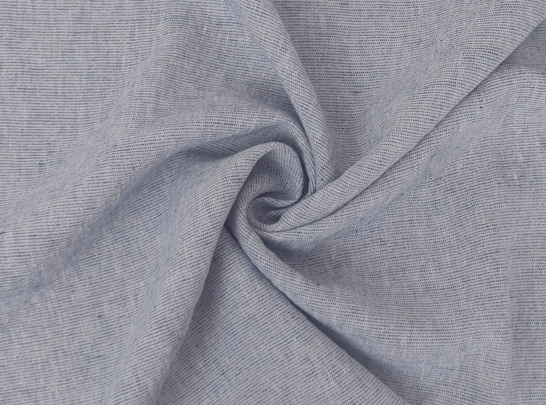100% Linen Fabric – Softly Speckled Blue Weft on Crisp White 7573