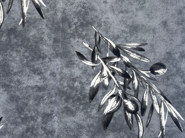 100% Linen Printed Fabric – Grey with Large Olive Branch Pattern (46×32 inch Panel) 6931