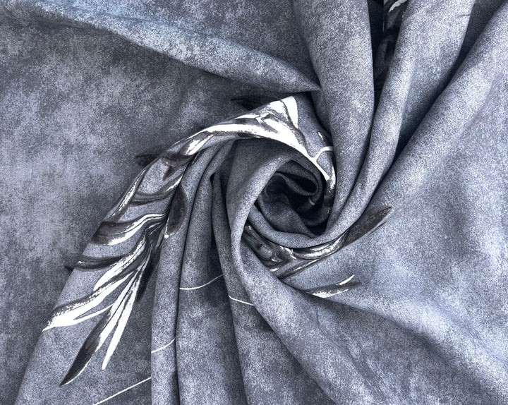 100% Linen Printed Fabric – Grey with Large Olive Branch Pattern (46×32 inch Panel) 6931
