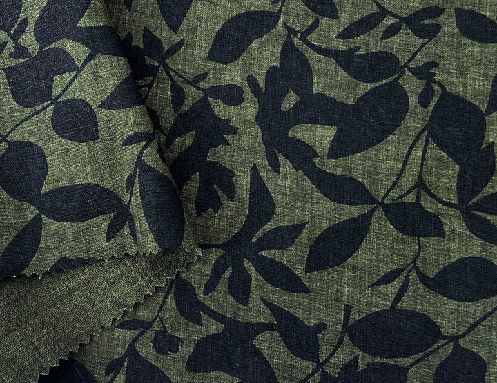 100% Linen Fabric – Lightweight Delavé Leaf Print, Soft Handfeel  7343 8189 8190