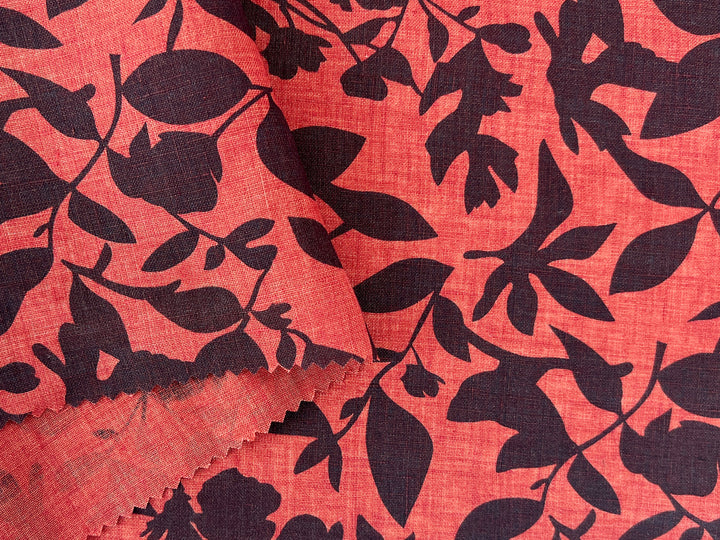100% Linen Fabric – Lightweight Delavé Leaf Print, Soft Handfeel  7343 8189 8190