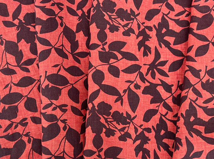 100% Linen Fabric – Lightweight Delavé Leaf Print, Soft Handfeel  7343 8189 8190