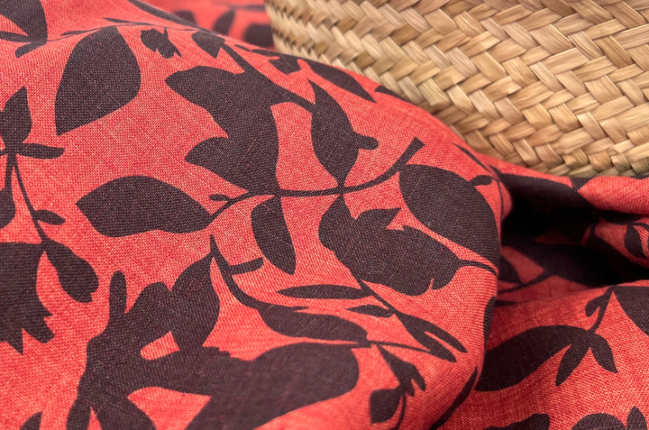 100% Linen Fabric – Lightweight Delavé Leaf Print, Soft Handfeel  7343 8189 8190