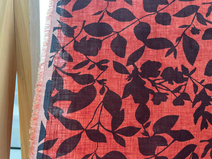 100% Linen Fabric – Lightweight Delavé Leaf Print, Soft Handfeel  7343 8189 8190