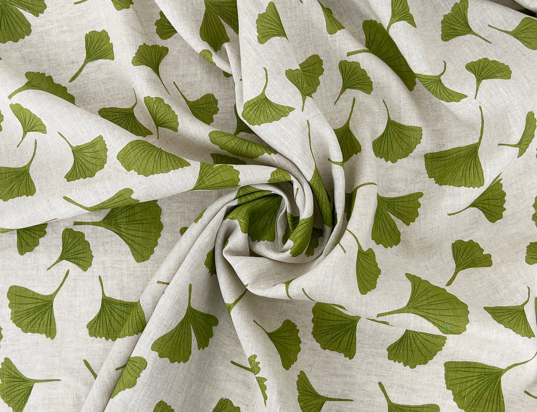 Morning Calm Ginkgo: 100% Linen Fabric 7912 8194 8195