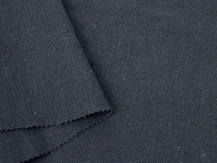 Linen Wool Blend Twill Fabric in Black – Medium-Heavy Weight 7868
