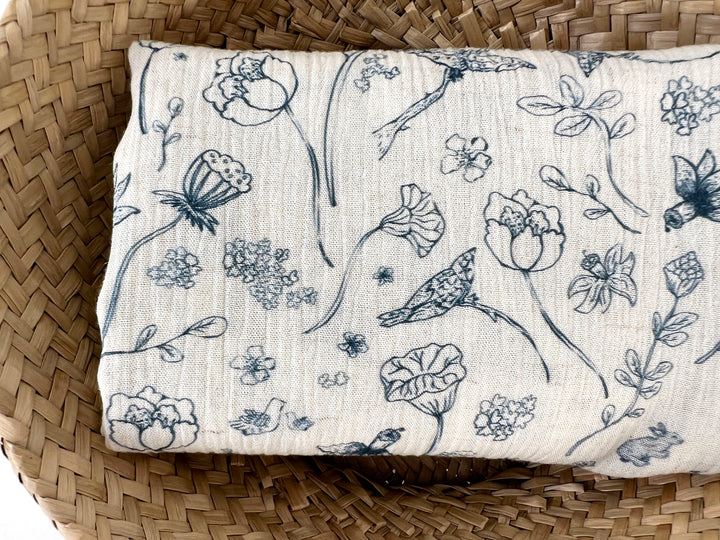 Birds of a Feather, Linen Rayon Print Fabric, Design by Madeline, Madswick Studio, 8222 8223 8224 8225