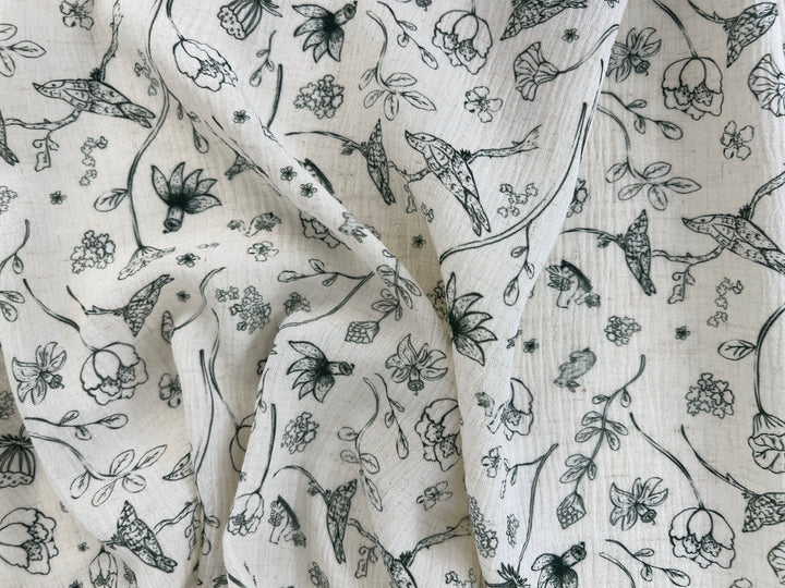 Birds of a Feather, Linen Rayon Print Fabric, Design by Madeline, Madswick Studio, 8222 8223 8224 8225
