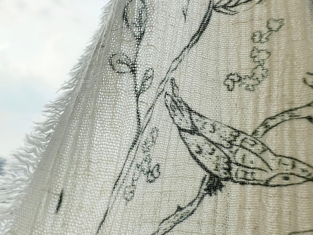 Birds of a Feather, Linen Rayon Print Fabric, Design by Madeline, Madswick Studio, 8222 8223 8224 8225