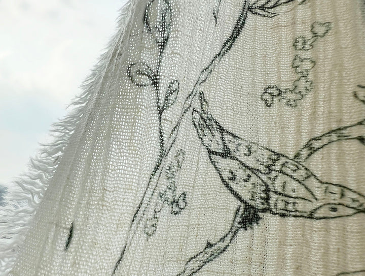 Birds of a Feather, Linen Rayon Print Fabric, Design by Madeline, Madswick Studio, 8222 8223 8224 8225