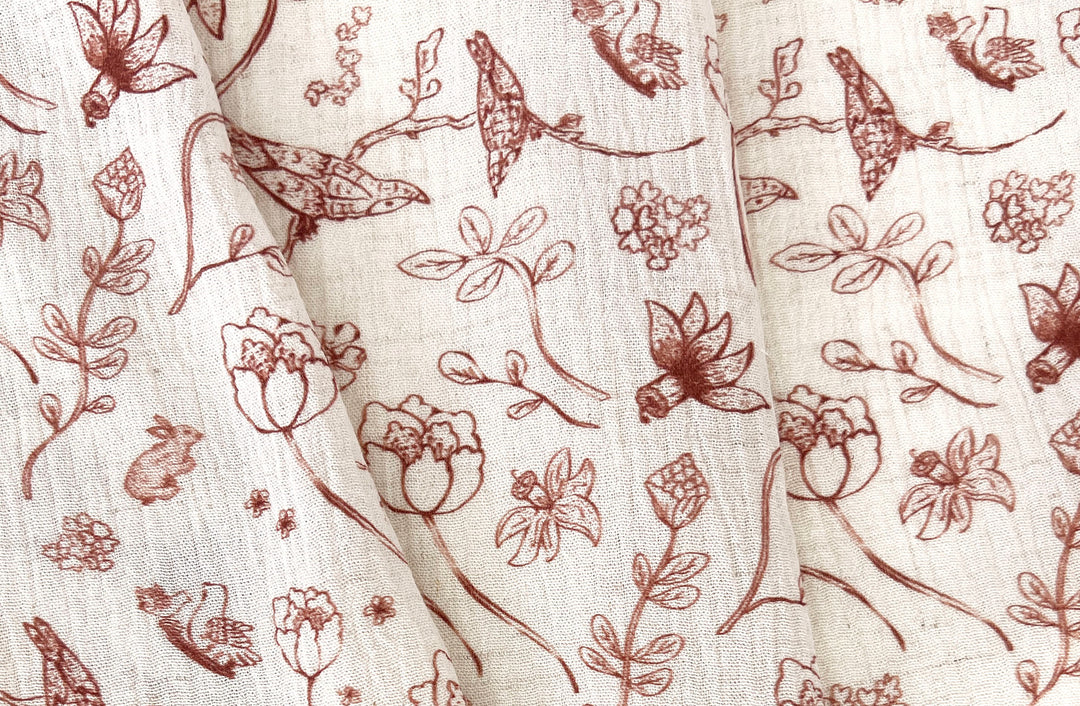 Birds of a Feather, Linen Rayon Print Fabric, Design by Madeline, Madswick Studio, 8222 8223 8224 8225
